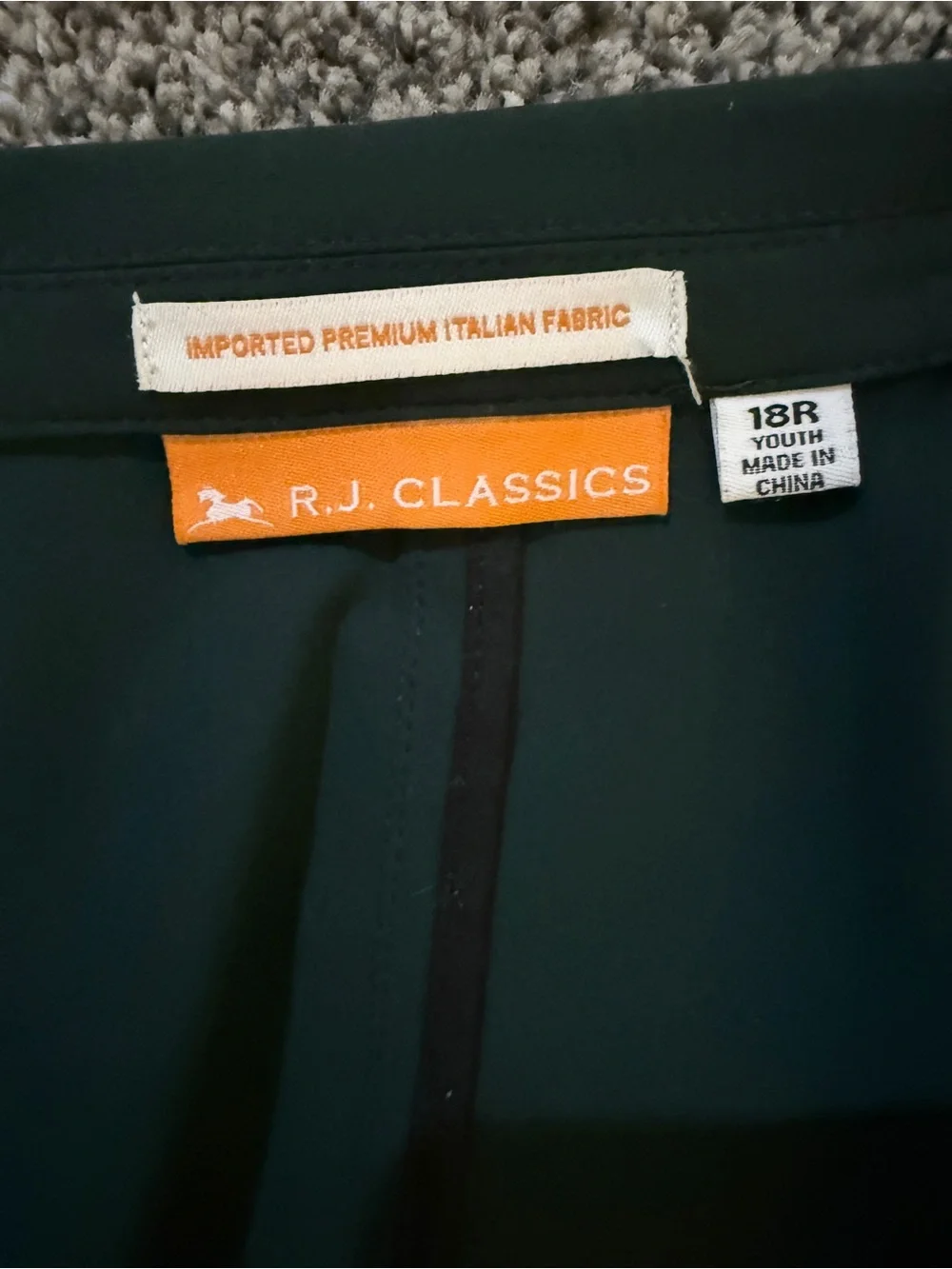 R.J. Classics Youth 18R Hunter Green Traditional Hunt Show Coat Hidden Zip